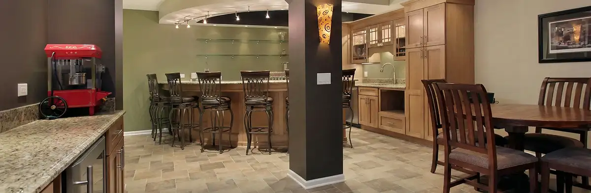 modern basement remodeling with custom finishes and open layout in a home in Los Angeles, CA