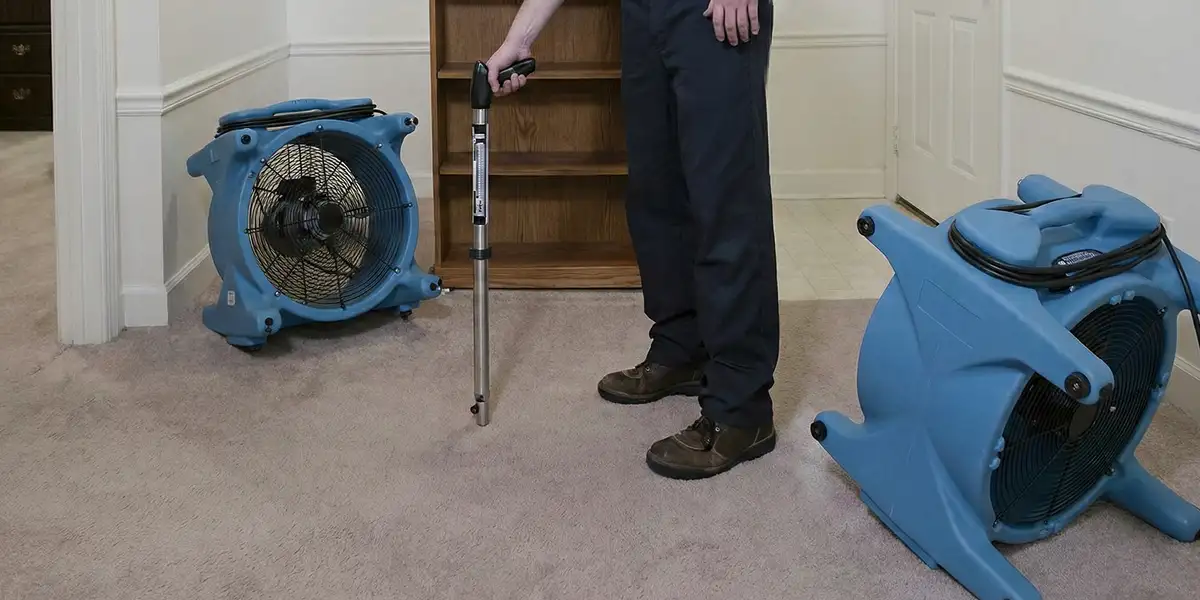 emergency water removal equipment deployed to dry a flooded residential interior in Los Angeles, CA