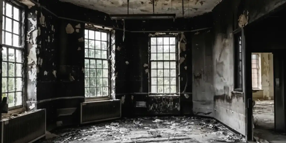 fire damage repair addressing severe interior damage and smoke residue inside a burned home in Los Angeles, CA
