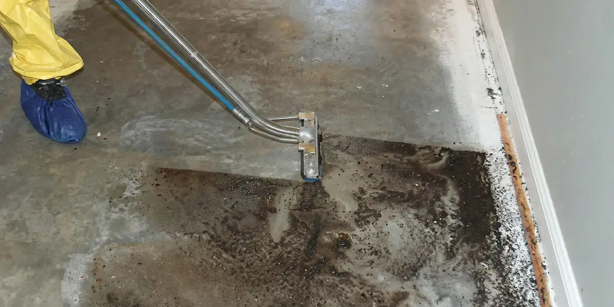 sewage removal technicians extracting contaminated wastewater from a residential floor in Los Angeles, CA