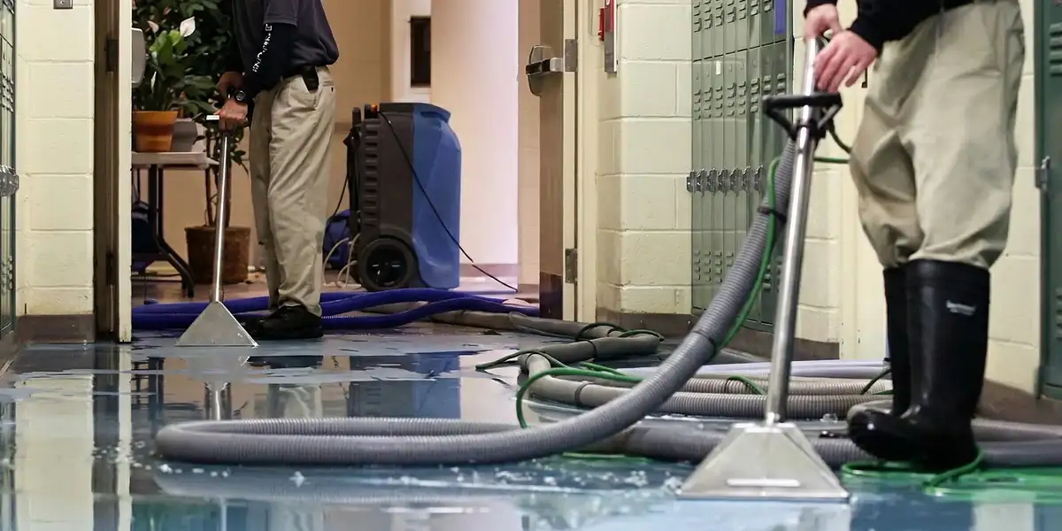 water damage restoration technicians performing professional water extraction inside a property in Los Angeles, CA